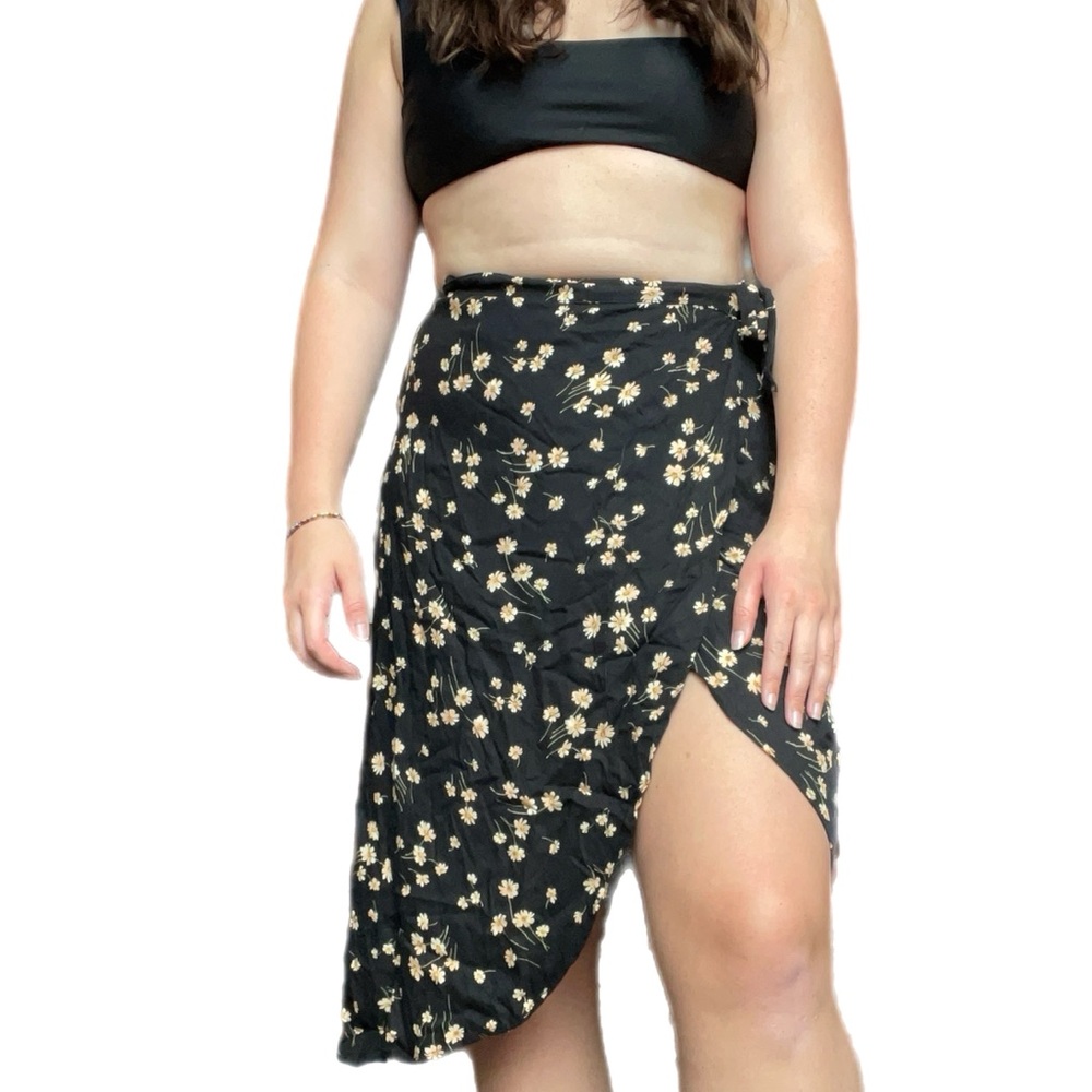 American Eagle Outfitters Black Asymmetrical Midi Wrap Skirt